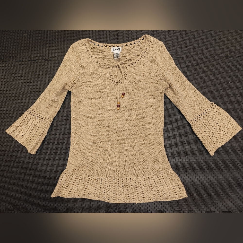 NOMI Crochet Bell Sleeve Sweater 70s Boho Y2K Tunic S